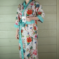 Cotton Floral Dressing Gown with Turquoise Trim