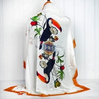 Cream & Orange Toucan Silk Scarf