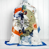 Cream Turtle & Tulip" Silk Scarf