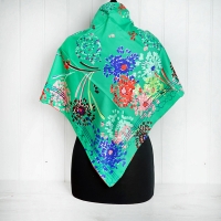 Green "Fireworks" Floral Silk Scarf