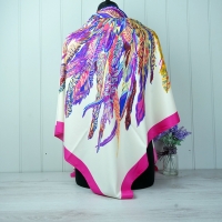 White & Pink "Feather" Silk Scarf