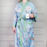 Pale Blue and Green Edged Floral Cotton Dressing Gown