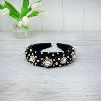 Pearl & Crystal Black Velvet Hairband